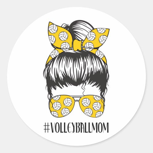 Volleyball Mama Messy Bun Funny Volley Mama Ronde Sticker (Voorkant)