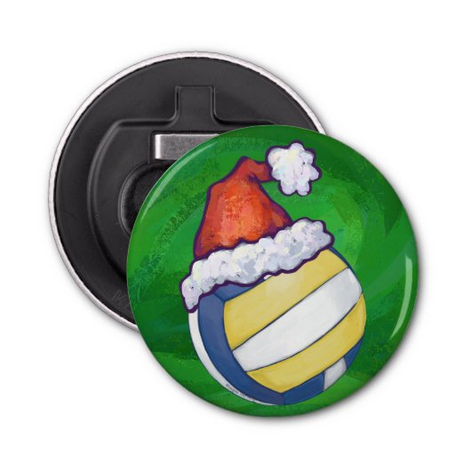 Volleyball met kerstPet Button Flesopener (Voorkant)