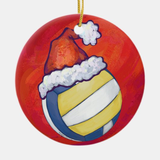 Volleyball met kerstPet Keramisch Ornament (Voorkant)