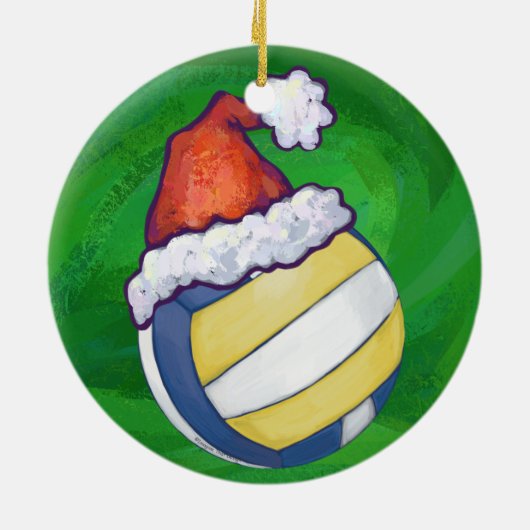 Volleyball met kerstPet Keramisch Ornament (Achterkant)