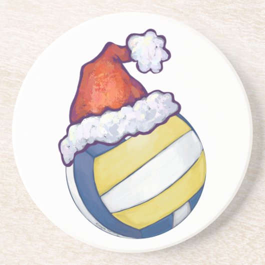 Volleyball met kerstPet Zandsteen Onderzetter (Voorkant)