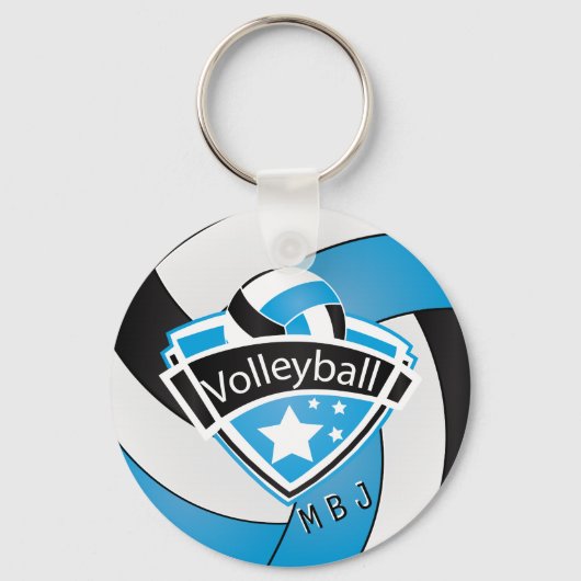 Volleyball - Monogram - Baby Blue, White en Black Sleutelhanger (Voorkant)