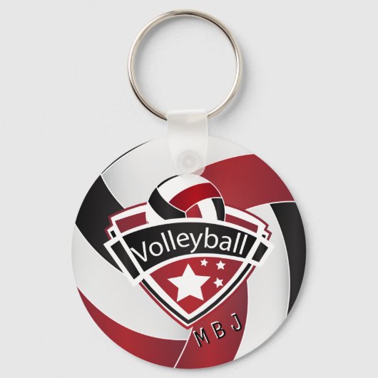 Volleyball - Monogram - Donkerrood, wit en zwart Sleutelhanger (Voorkant)