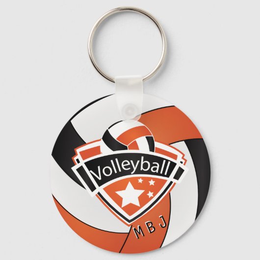 Volleyball - Monogram - Oranje, wit en zwart Sleutelhanger (Voorkant)
