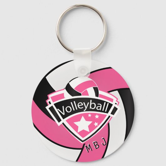 Volleyball - Monogram - Roze, wit en zwart Sleutelhanger (Voorkant)