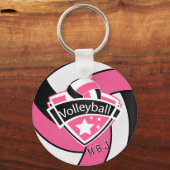 Volleyball - Monogram - Roze, wit en zwart Sleutelhanger (Voorkant)