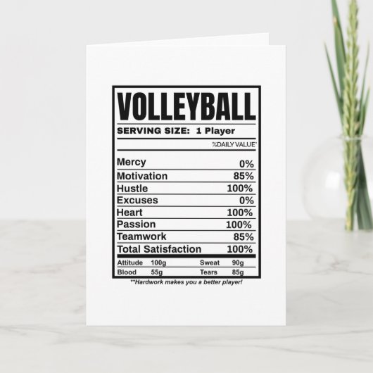 Volleyball Nutrition Facts Kaart (Voorkant)