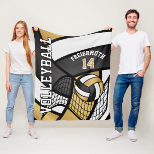 Volleyball 🏐 ontwerp - Gold, wit, zwart Fleece Deken