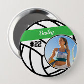 Volleyball Pin Name & Number Green Photo Button (Voorkant /achterkant)