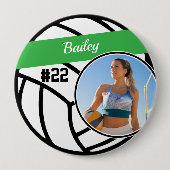 Volleyball Pin Name & Number Green Photo Button (Voorkant)