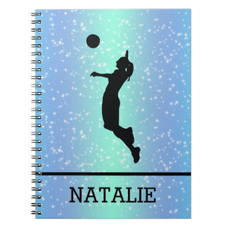 Volleyball Player Girl Sparkle Custom Name Notitieboek