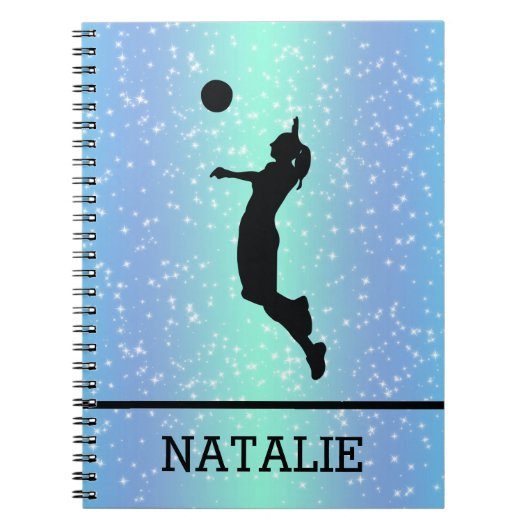 Volleyball Player Girl Sparkle Custom Name Notitieboek (Voorkant)