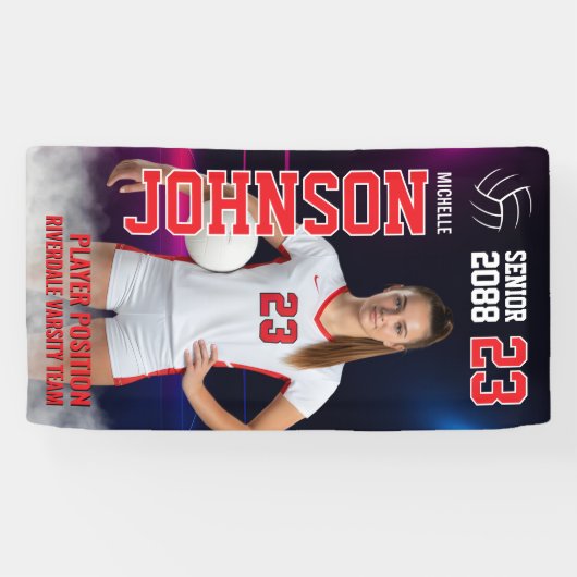 Volleyball Player Senior Class Photo Neon Light Spandoek (Horizontaal)