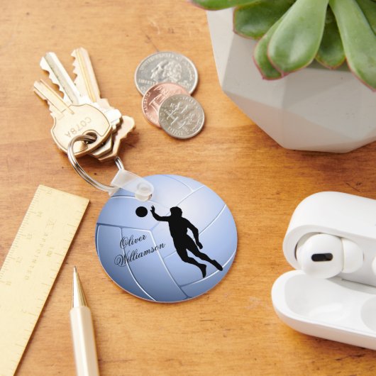 Volleyball Player Silhouette and Ball personalize Sleutelhanger (Bureau)