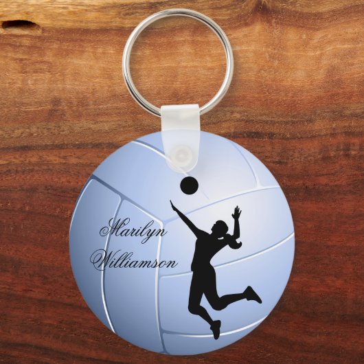 Volleyball Player Silhouette and Ball personalize Sleutelhanger (Achterkant)
