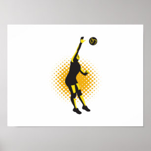 Volleyball Player Spiking Ball Retro Poster
