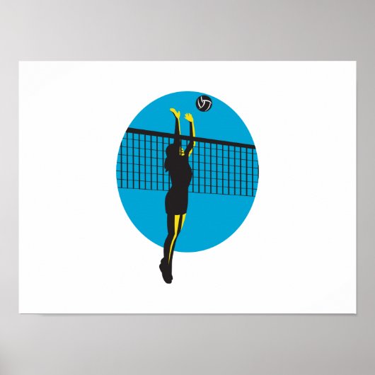 Volleyball Player Spiking Ball Retro Poster (Voorkant)