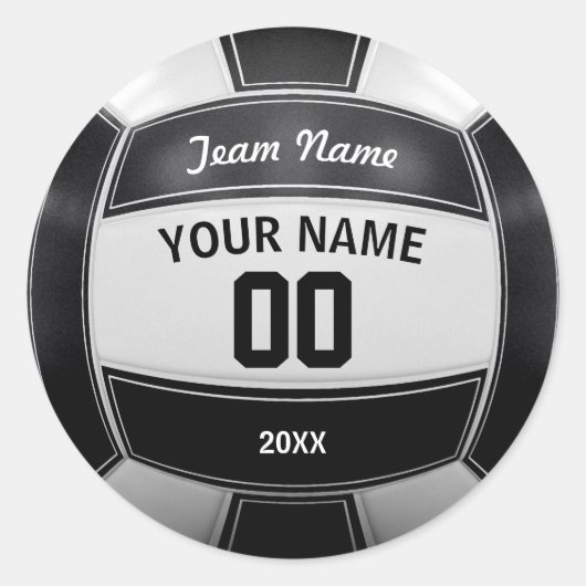 Volleyball Player's Name Year Team Black and White Ronde Sticker (Voorkant)