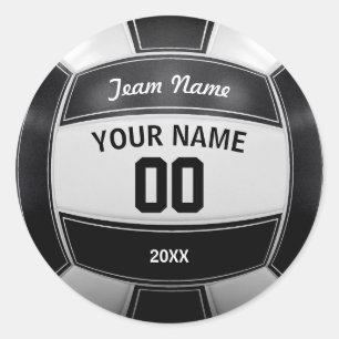 Volleyball Player's Name Year Team Black and White Ronde Sticker