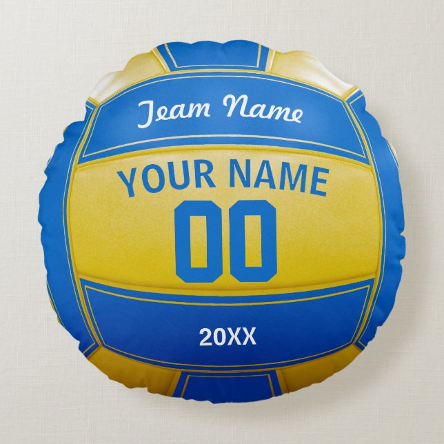Volleyball Player's Name Year Team Blue and Yellow Rond Kussen (Voorkant)