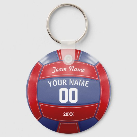 Volleyball Player's Name Year Team Red en Blue Sleutelhanger (Voorkant)