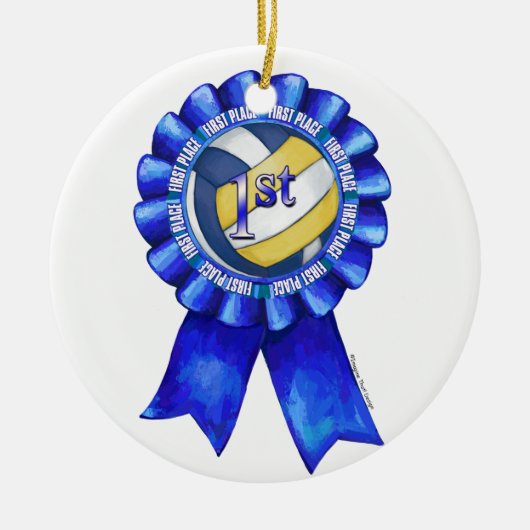 Volleyball Ribbons 1st Keramisch Ornament (Voorkant)