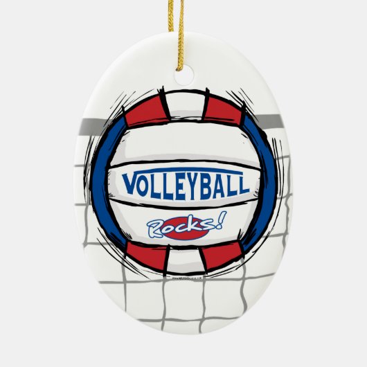 Volleyball Rocks Blue en Silver Keramisch Ornament (Achterkant)