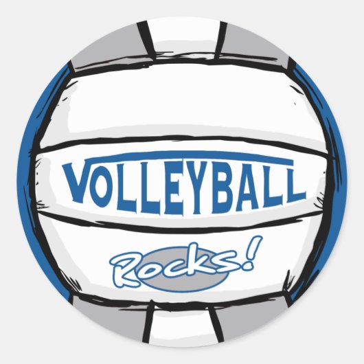 Volleyball Rocks Blue en Silver Ronde Sticker (Voorkant)