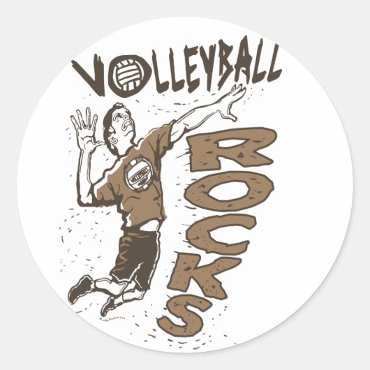 Volleyball Rocks Brown Ronde Sticker (Voorkant)