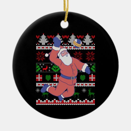 Volleyball Santa Claus Ugly Kerstmis Keramisch Ornament (Voorkant)
