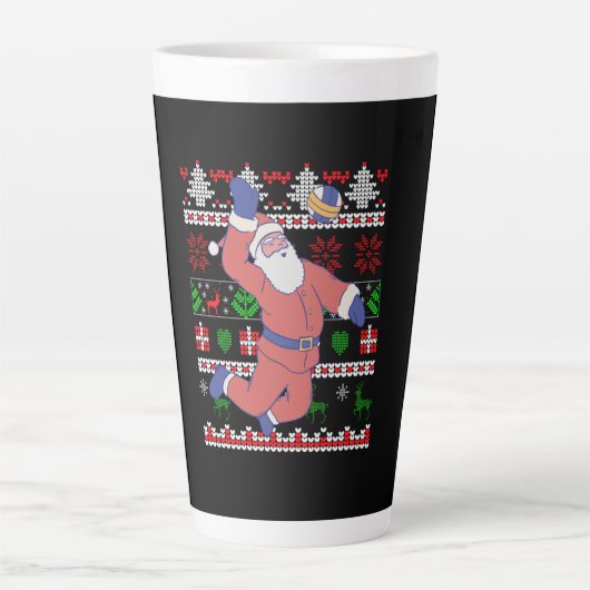 Volleyball Santa Claus Ugly Kerstmis Latte Mok (Voorkant)