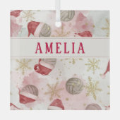 Volleyball Santa Hat Name Christmas   Glas Ornament (Voorkant)
