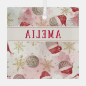 Volleyball Santa Hat Name Christmas   Glas Ornament (Achterkant)