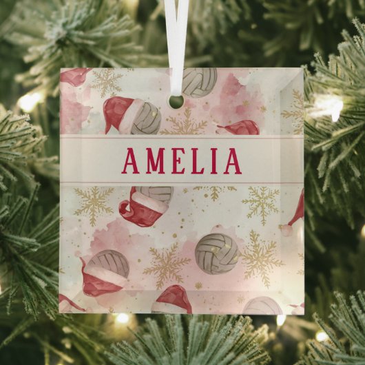 Volleyball Santa Hat Name Christmas   Glas Ornament (Insitu)