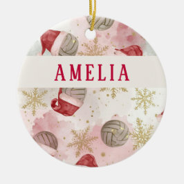 Volleyball Santa Hat Name Christmas   Keramisch Ornament