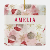 Volleyball Santa Hat Name Christmas   Keramisch Ornament (Achterkant)