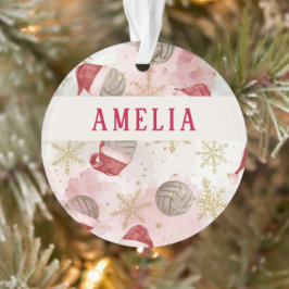 Volleyball Santa Hat Name Christmas   Ornament