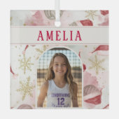 Volleyball Santa Hat Name Photo Christmas   Glas Ornament (Voorkant)