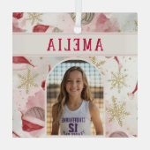 Volleyball Santa Hat Name Photo Christmas   Glas Ornament (Achterkant)