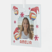 Volleyball Santa Hat Name Photo Christmas  Glas Ornament (Voorkant links)