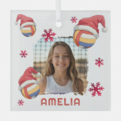Volleyball Santa Hat Name Photo Christmas  Glas Ornament (Voorkant)