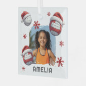 Volleyball Santa Hat Name Photo Christmas  Glas Ornament (Voorkant links)