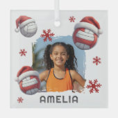 Volleyball Santa Hat Name Photo Christmas  Glas Ornament (Voorkant)