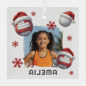 Volleyball Santa Hat Name Photo Christmas  Glas Ornament (Achterkant)