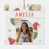 Volleyball Santa Hat Name Photo Christmas Keramisch Ornament (Achterkant)