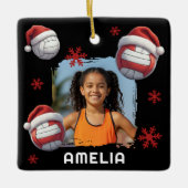 Volleyball Santa Hat Name Photo Christmas  Keramisch Ornament (Voorkant)