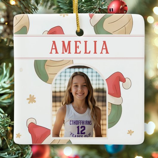 Volleyball Santa Hat Name Photo Christmas Keramisch Ornament