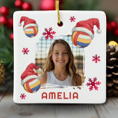 Volleyball Santa Hat Name Photo Christmas  Keramisch Ornament
