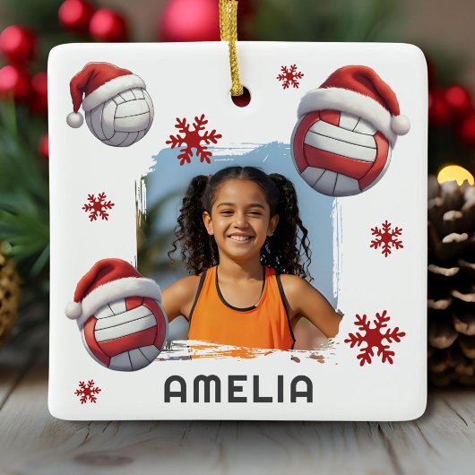 Volleyball Santa Hat Name Photo Christmas Keramisch Ornament