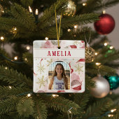 Volleyball Santa Hat Name Photo Christmas   Keramisch Ornament